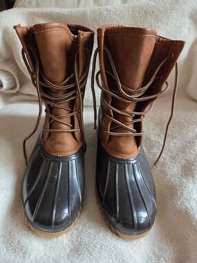 Brown Waterproof Duck Boots with Rubber Toe